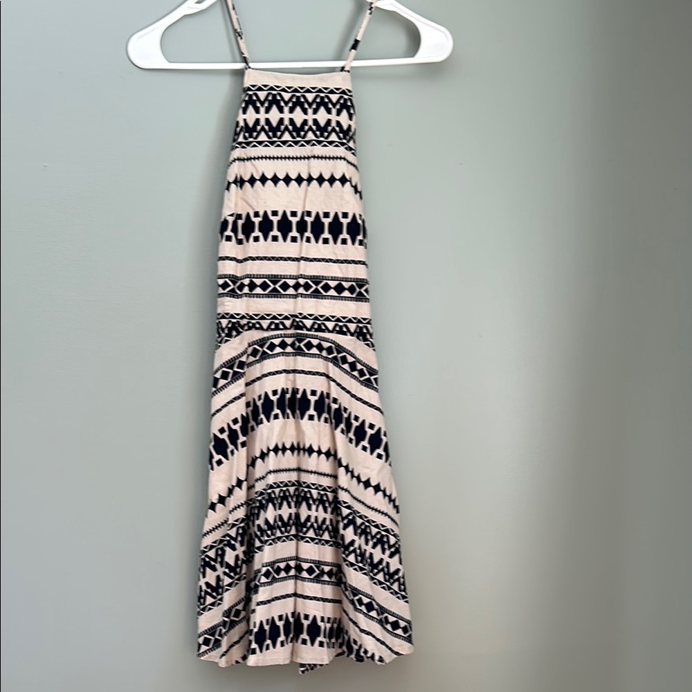 JOA Los Angeles Blue and Cream Low-Back Mini Dress